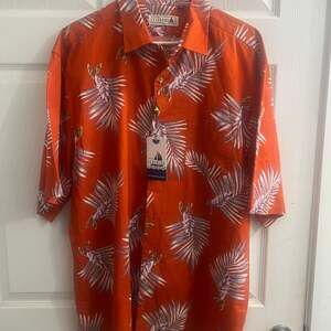 Seaspice Orange Palm Bamboo Leaves Hawaiian Aloha Shirt Mens Size XXL NWT Hawaii
